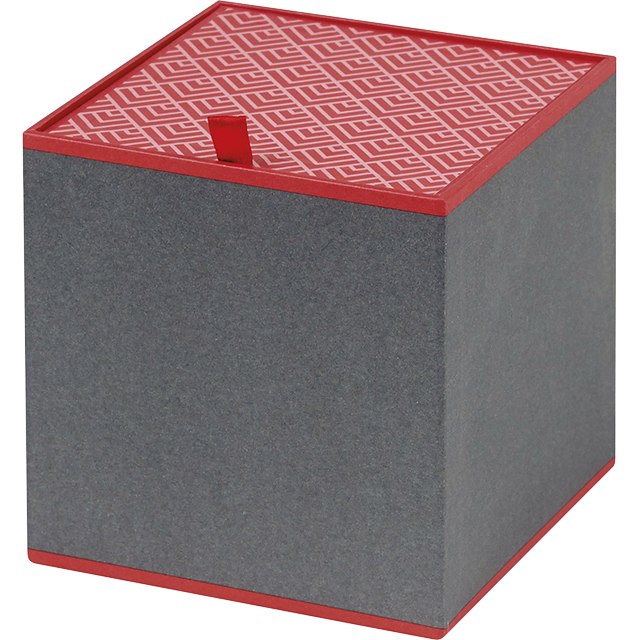 Coffret carton carré gris/motifs rouges 
