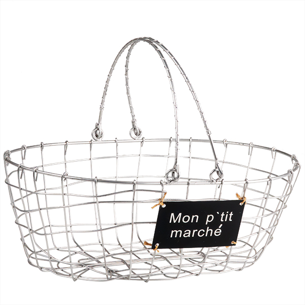Basket metal oval MON P TIT MARCHE grey  foldable handles