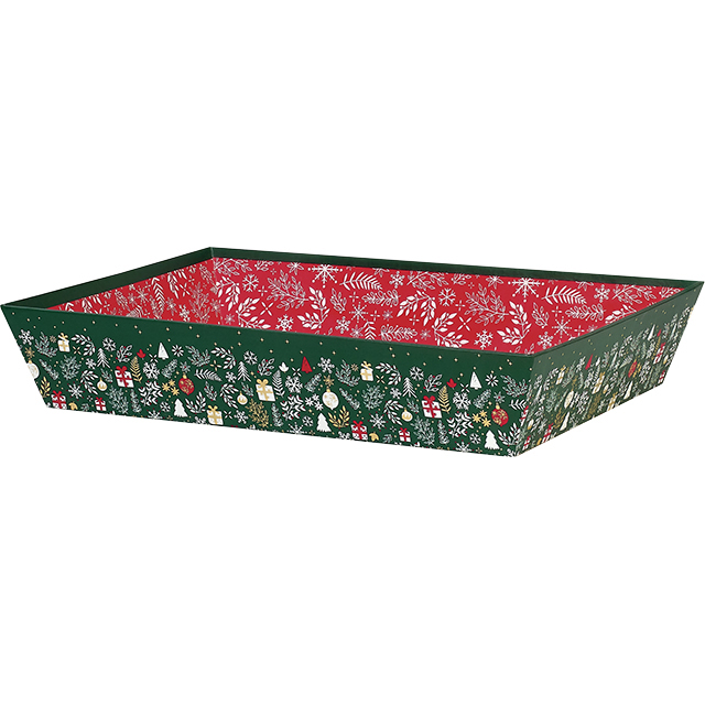 Tray cardboard rectangular MERRY CHRISTMAS green/white/red/gold hot foil stamping 