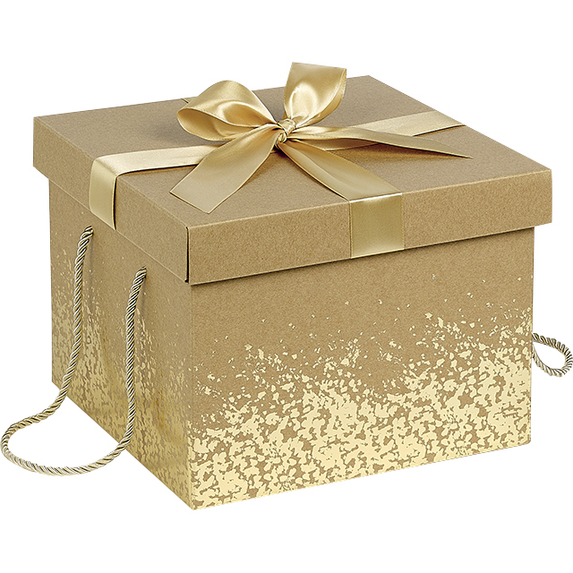 Box cardboard square kraft gold satin bow golden cord