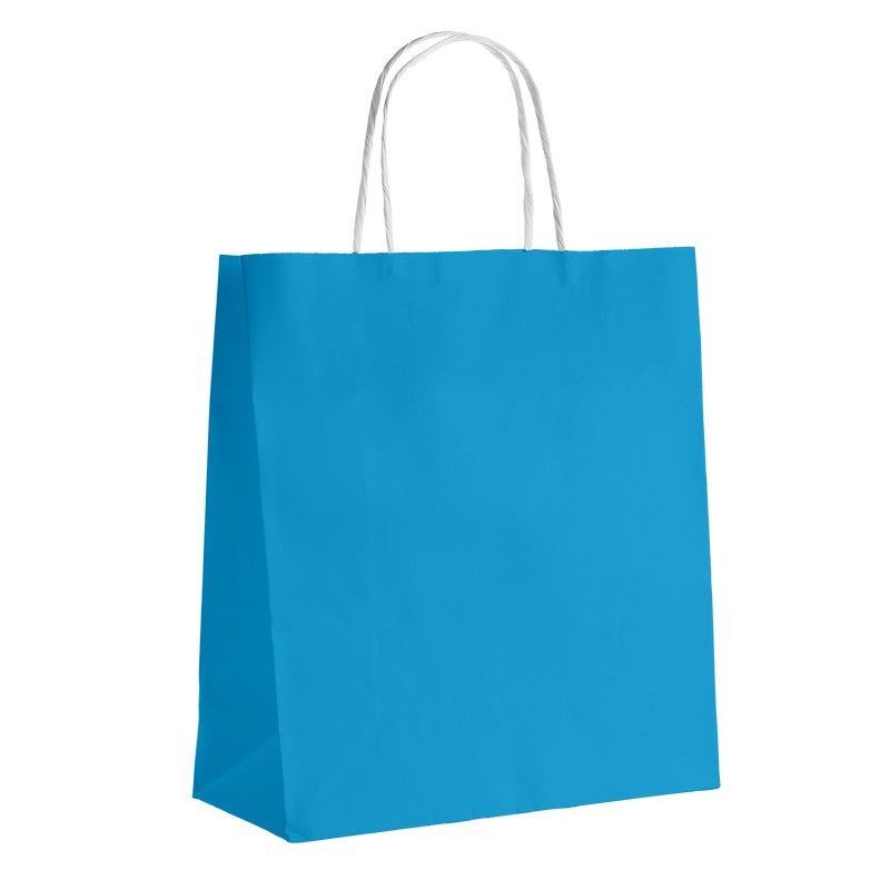 Bag paper kraft smooth sky blue 100g side twisted white handles