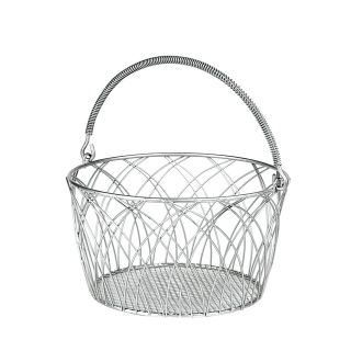 Basket metal round silver foldable handles  