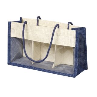 Bag Hessian PET window and removable dividers blue/cream
