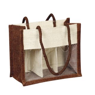 Bag Hessian with PVC window and removable dividers / brown and cream