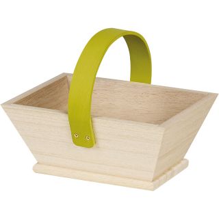 Basket wood rectangular green handle 