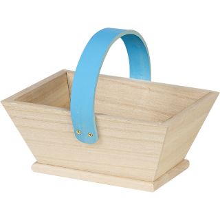 Basket wood rectangular blue handle 