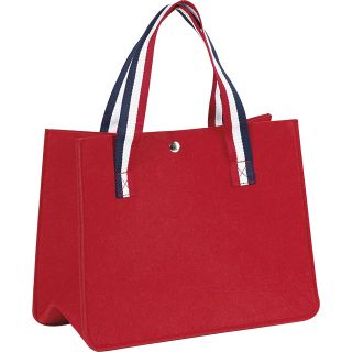 Bag felt rectangular red 2 handles blue/white/red handles popper button 