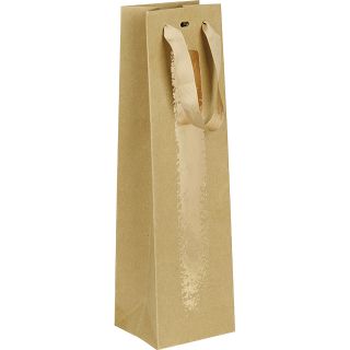 Bag Paper kraft 1 bottle gold ribbon handles 