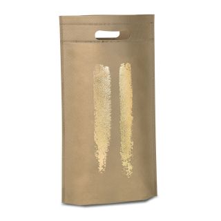 Bag non-woven polypropylene 2 bottles camel brown/gold 