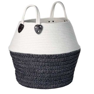 Basket corn and cotton round braided black/white colour cotton handles