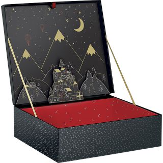 Box cardboard rectangular black/red/UV printing/gold hot foil stamping POP-UP VILLAGE