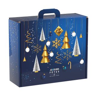 Suitcase cardboard rectangular  JOYEUSES FETES Christmas tree/Blue/White/Gold 