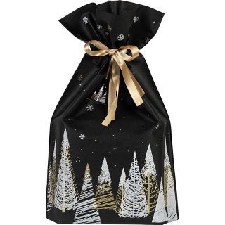 Bag non-woven polypropylene black/white/gold Christmas tree golden satin ribbon