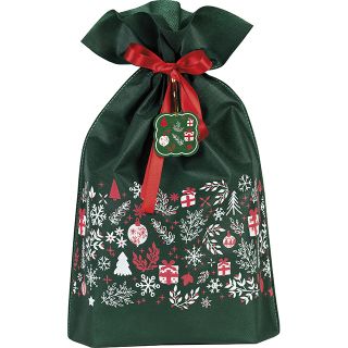 Bag non-woven polypropylene Christmas green/white/red red satin ribbon 