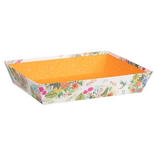 Corbeille carton rectangle orange/dcor fleurs