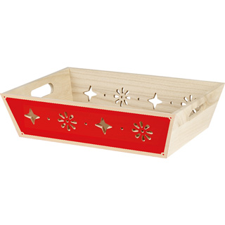 Tray rectangular wood nature/red color laser cut handles 