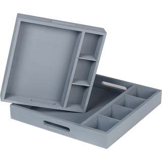 Tray wood square 2 rows /3 removable separations grey 
