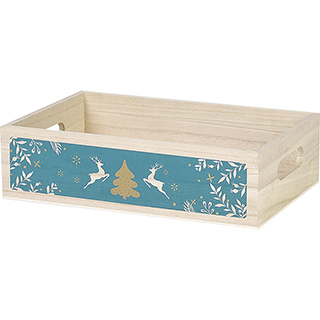 Tray wood rectangular MERRY CHRISTMAS blue handles 