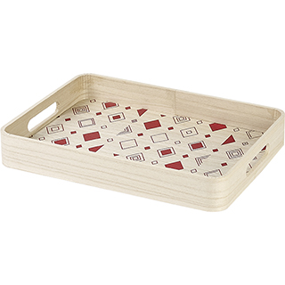 Tray wood square rounded angles red diamonds 