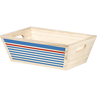 Tray wood rectangular natural/blue/red handles
