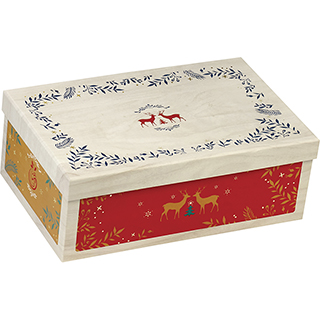 Box cardboard rectangular MERRY CHRISTMAS wood effect/red/green/gold 
