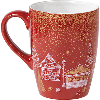 Mug ceramic MERRY CHRISTMAS red/chalets