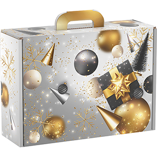 Suitcase cardboard rectangular MERRY CHRISTMAS silver/gold