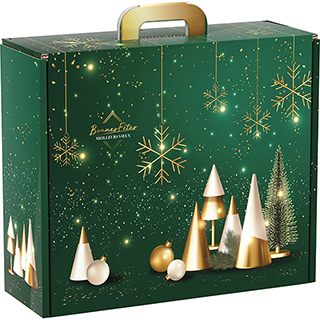 Suitcase cardboard rectangular MERRY CHRISTMAS Christmas tree/green/gold