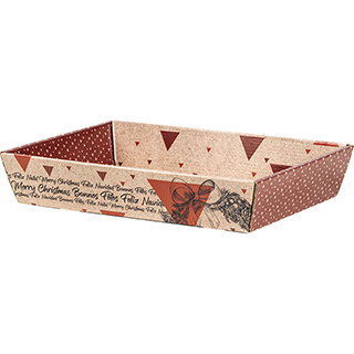 Corbeille carton kraft rectangle BONNES FETES vintage/rouge livre  plat