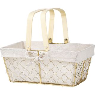 Basket metal rectangular CHARM AND TERROIR gold fabric ecru foldable handles