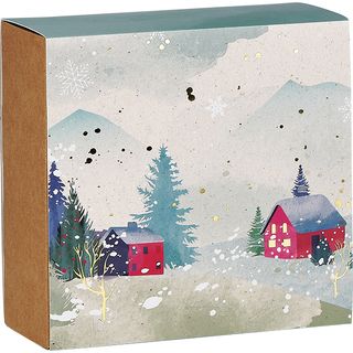 Box cardboard kraft square sleeve SNOWY COUNTRY/gold hot foil stamping delivered flat 