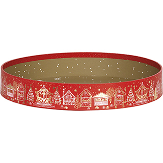 Tray cardboard round MERRY CHRISTMAS red/gold hot foil stamping 