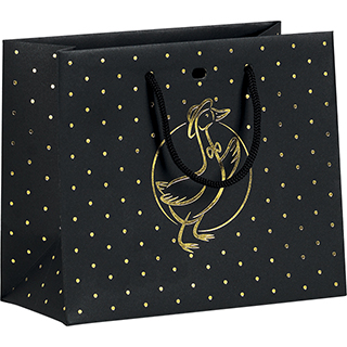 Bag paper DUCK CHIC black/gold hot foil stamping black cord handles eyelet
