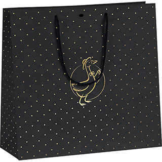 Bag paper DUCK CHIC black/gold hot foil stamping black cord handles eyelet