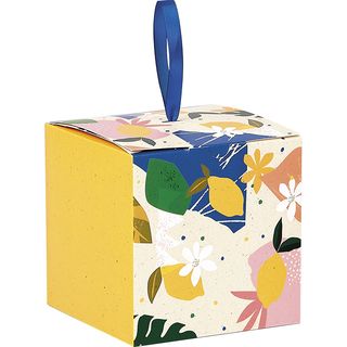 Cube papier JARDIN D'AGRUMES ruban satin bleu