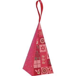 Cone paper CHRISTMAS MOSAIC red/gold hot foil stamping satin ribbon red