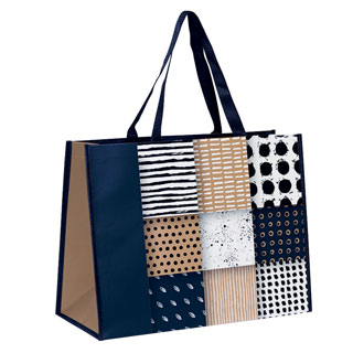 Bag non-woven polypropylene pattern blue/taupe/black 2 nylon handles 
