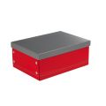 Red & grey rectangular giftbox with 8 press studs - delivered flat