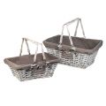 Rectangular Produits Gourmands split willow & wood basket with grey fabric & retractable handles 35x27x13 cm