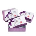 Rectangular purple gingham and flower design gift box with purple bow 33x21x12 cm
