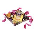 Square black tray with gold & purple stripes (hot foil), 4 rows