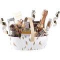 Oval basket with retractable handle /  white gold and kraft
