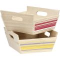 Square wood tray / red and white stripe design / 2 handles