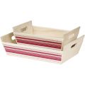 Rectangular wood tray / red and white stripe design / 2 handles