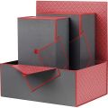 Coffret carton rectangle gris/motifs rouges fermeture aimante 
