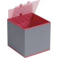 Cube cardboard gift box with with removable lid / grey and red