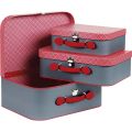 Rectangular suitcase giftbox /grey and red / faux leather handle