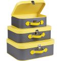 Rectangular suitcase giftbox /grey and yellow / faux leather handle
