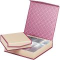 Square 3 row chocolate box with magnetic lid / kraft and pink