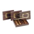 Rectangular brown and gold sweet box with separation insert and business card slot 17.6x12.2x2.2 cm